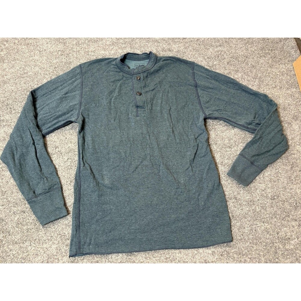 L.L. Bean Shirt Mens S Blue Long Sleeve Henley Knit Cotton Wool Nylon Casual